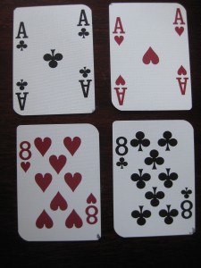 Splitting aces and eights and eights in blackjack.